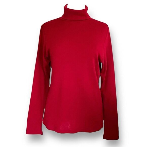 Vintage Liberty Womens Sweater Sz Large Red Washable Merino Wool Knit Turtleneck - Picture 1 of 7